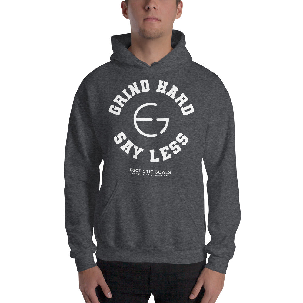 Grind Hard Say Less seal | Men's Hoodie (white ink)